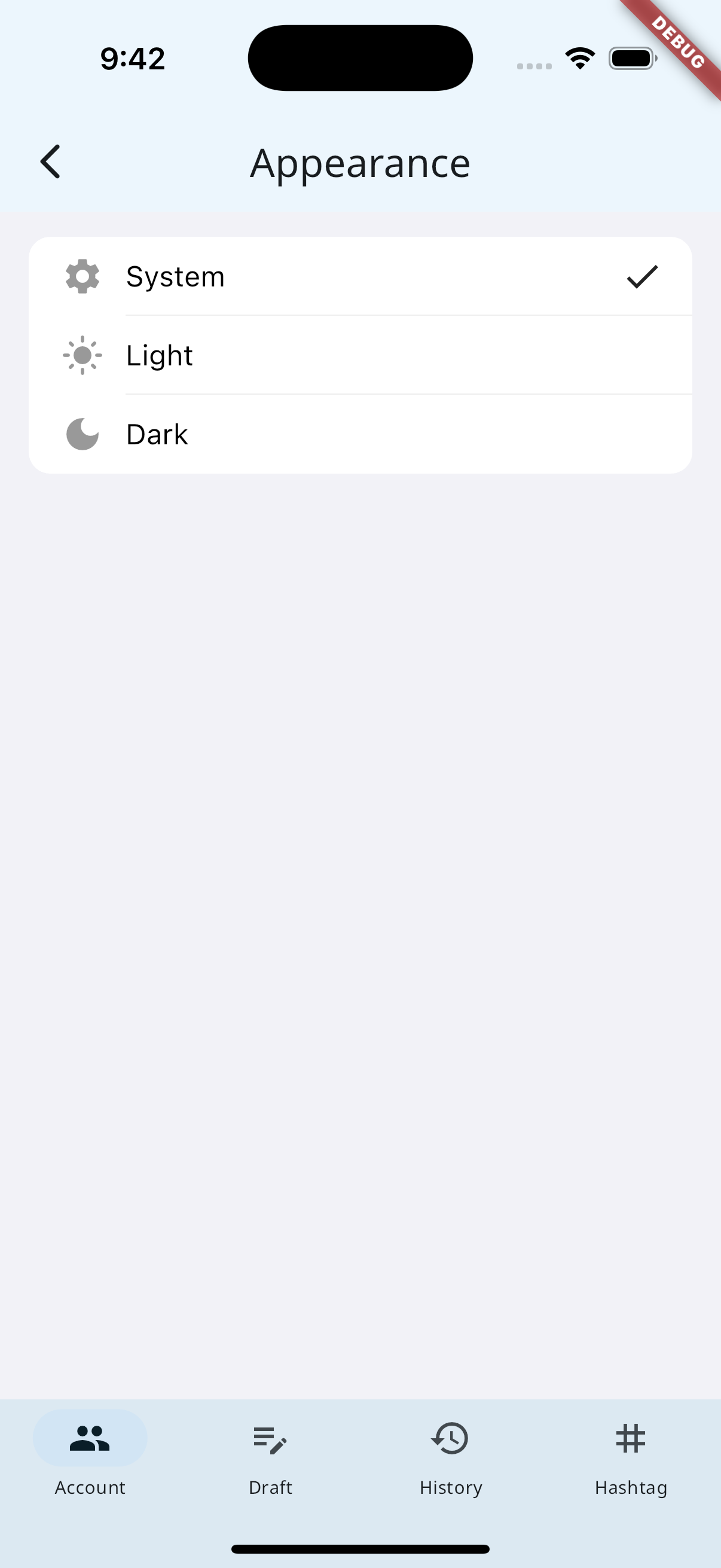 Settings Appearance